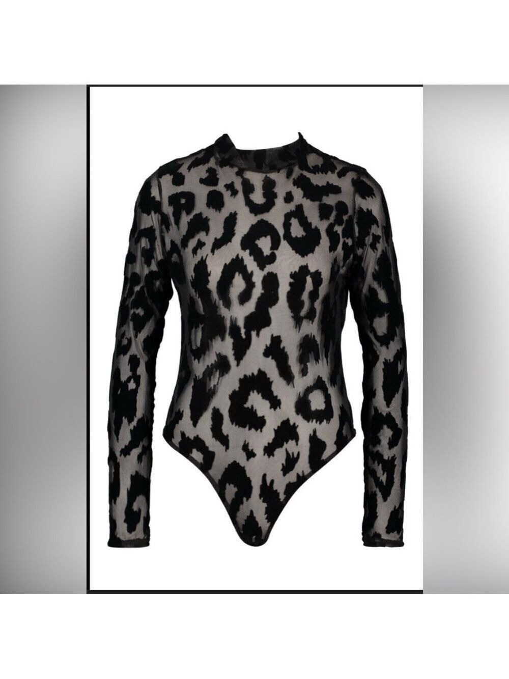 NWT Boohoo Leopard Flocked High Neck Bodysuit Size 6